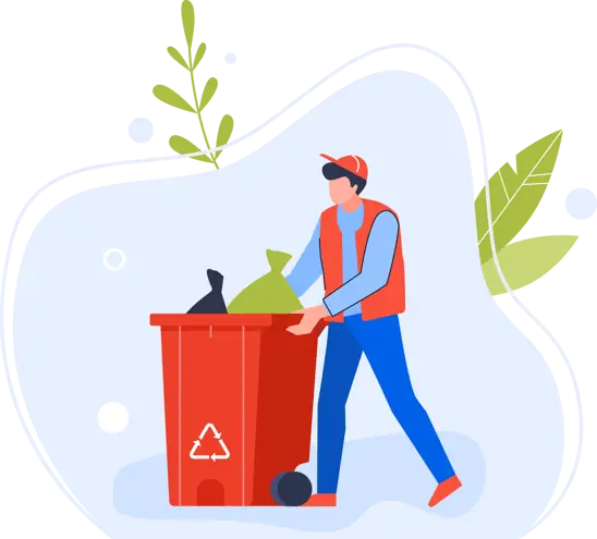 Waste operative moving a red wheelie bin full of rubbish bags