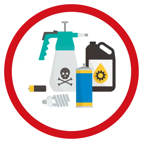 Hazardous waste icon showing chemicals, solvents and aerosols
