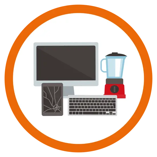 WEEE icon showing a monitor, keyboard and small appliances